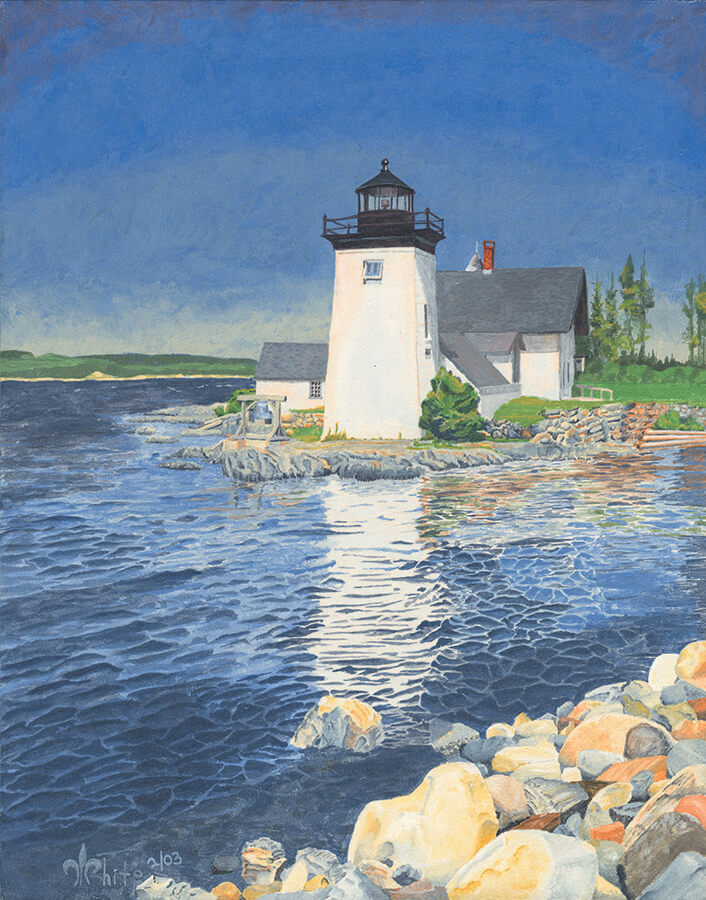 A painting of Grindle Point Lighthouse.